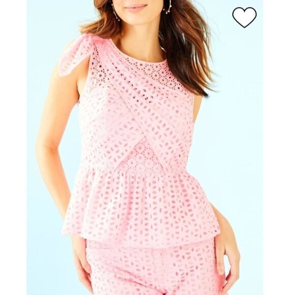 Lilly Pulitzer Tops - Lilly Pulitzer Diara Pink Eyelet Lace Top Peplum Sleeveless Size 0